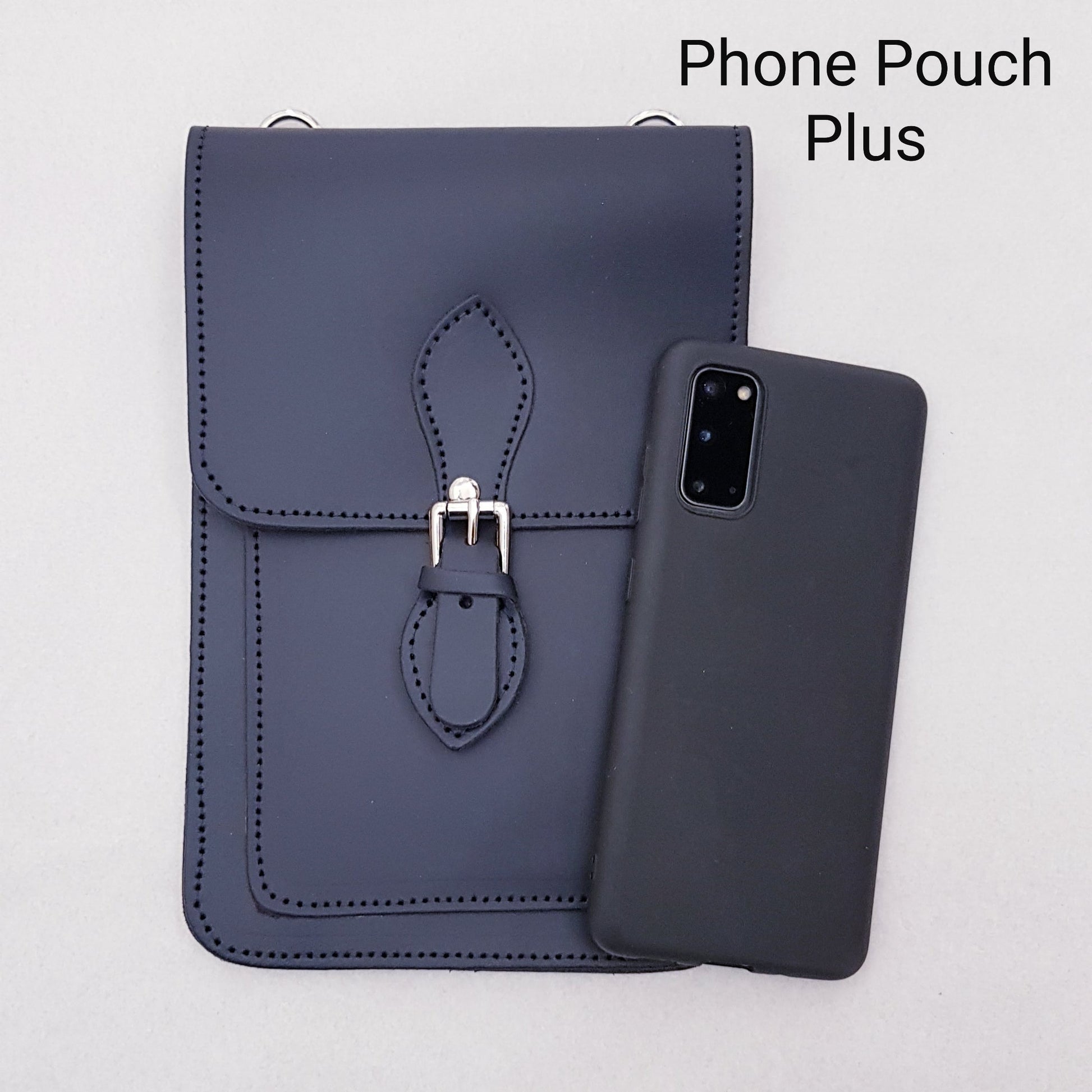 Handmade Leather Mobile Phone Pouch Plus - Navy Blue - Bascora
