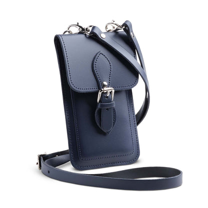 Handmade Leather Mobile Phone Pouch Plus - Navy Blue - Bascora