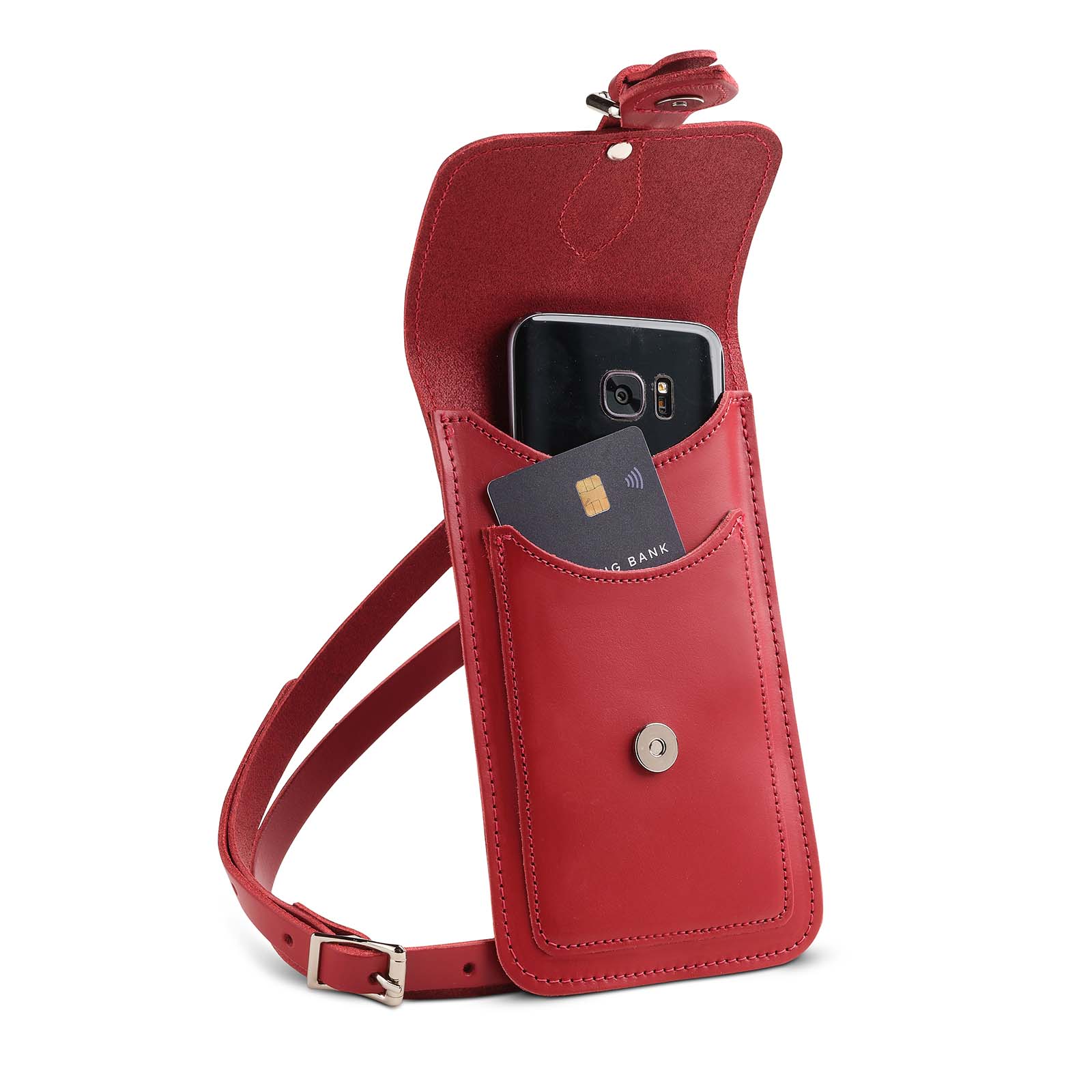 Handmade Leather Mobile Phone Pouch Plus - Red - Bascora