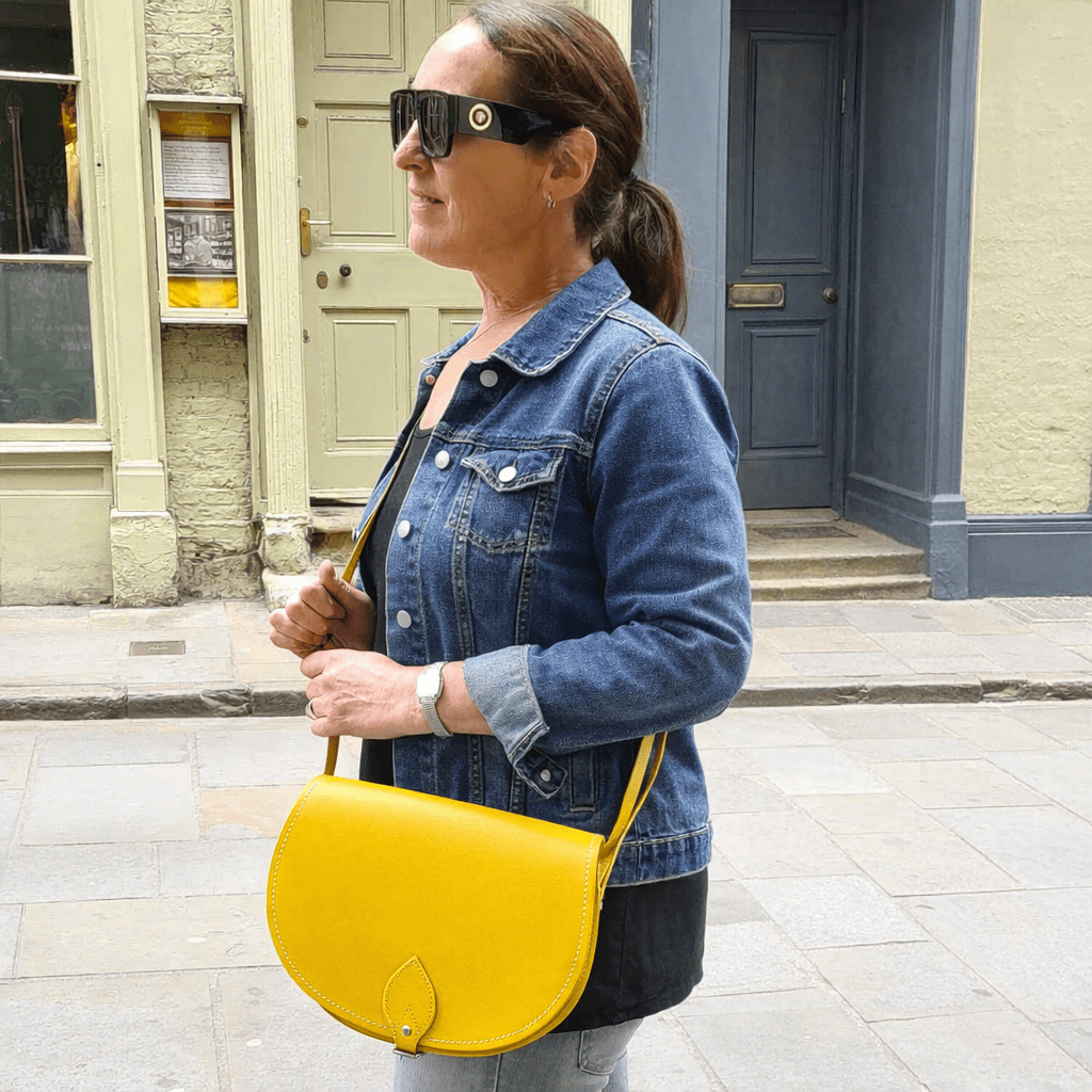 Handmade Leather Saddle Bag - Pastel Daffodil Yellow - Bascora