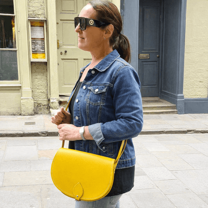 Handmade Leather Saddle Bag - Pastel Daffodil Yellow - Bascora