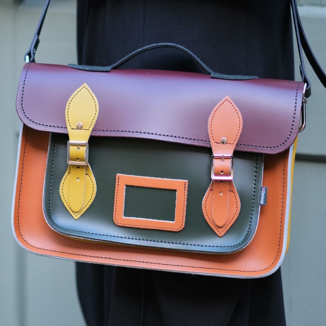 Handmade Leather Satchel - Autumnal Kaleidoscope - Bascora
