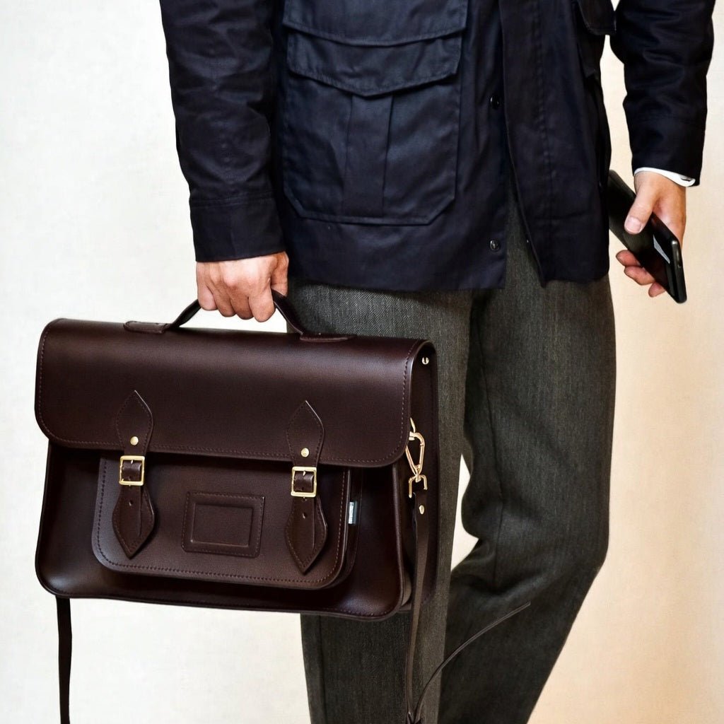 Handmade Leather Satchel – Dark Brown - Bascora