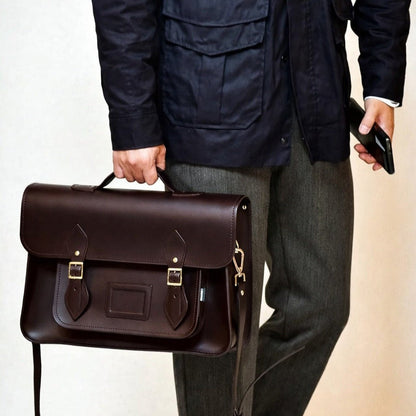 Handmade Leather Satchel – Dark Brown - Bascora