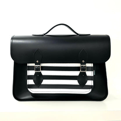 Handmade Leather Satchel – Gothic Striped White & Black - Bascora