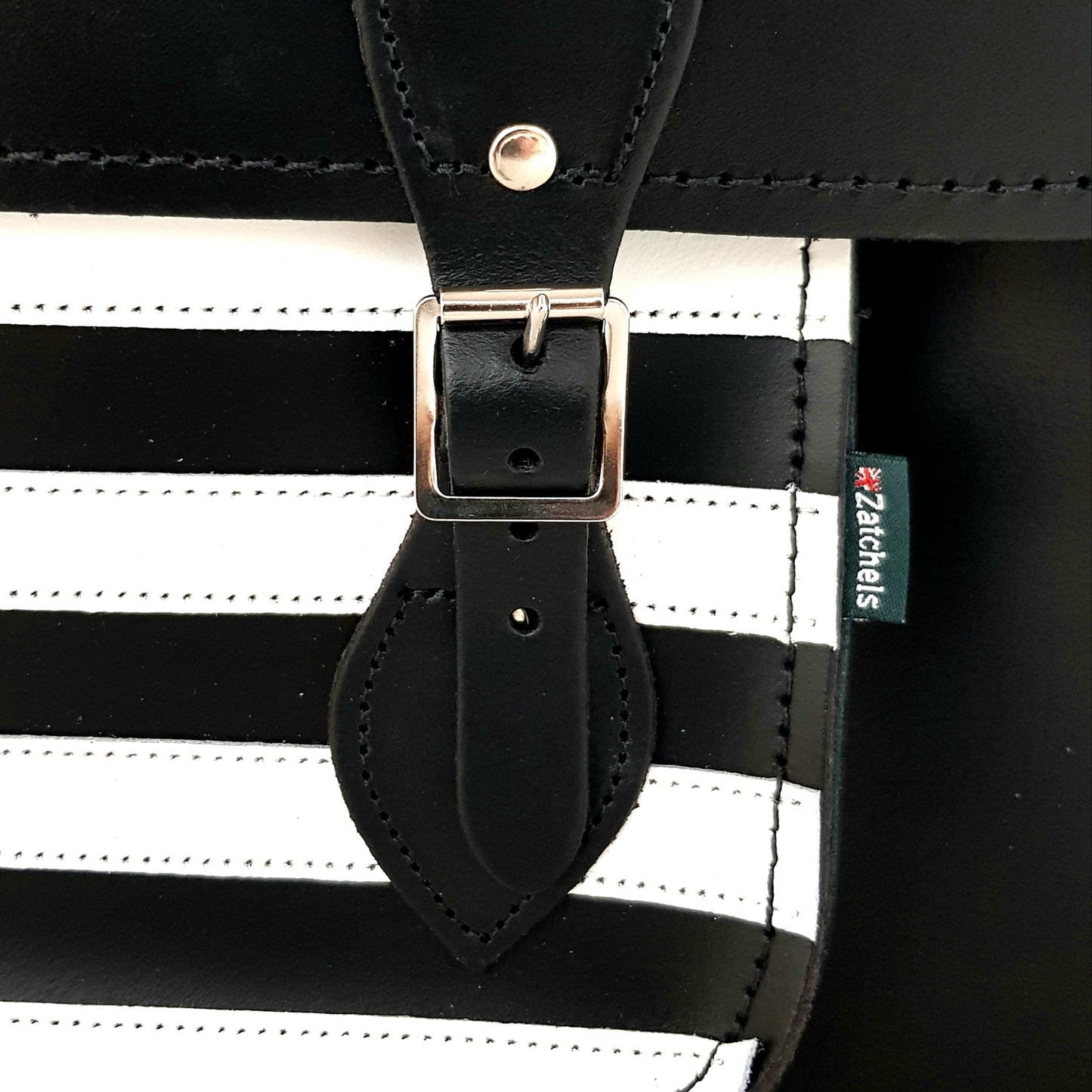Handmade Leather Satchel – Gothic Striped White & Black - Bascora