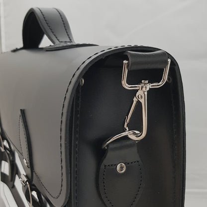 Handmade Leather Satchel – Gothic Striped White & Black - Bascora