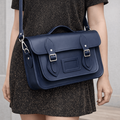 Handmade Leather Satchel - Navy Blue - Bascora