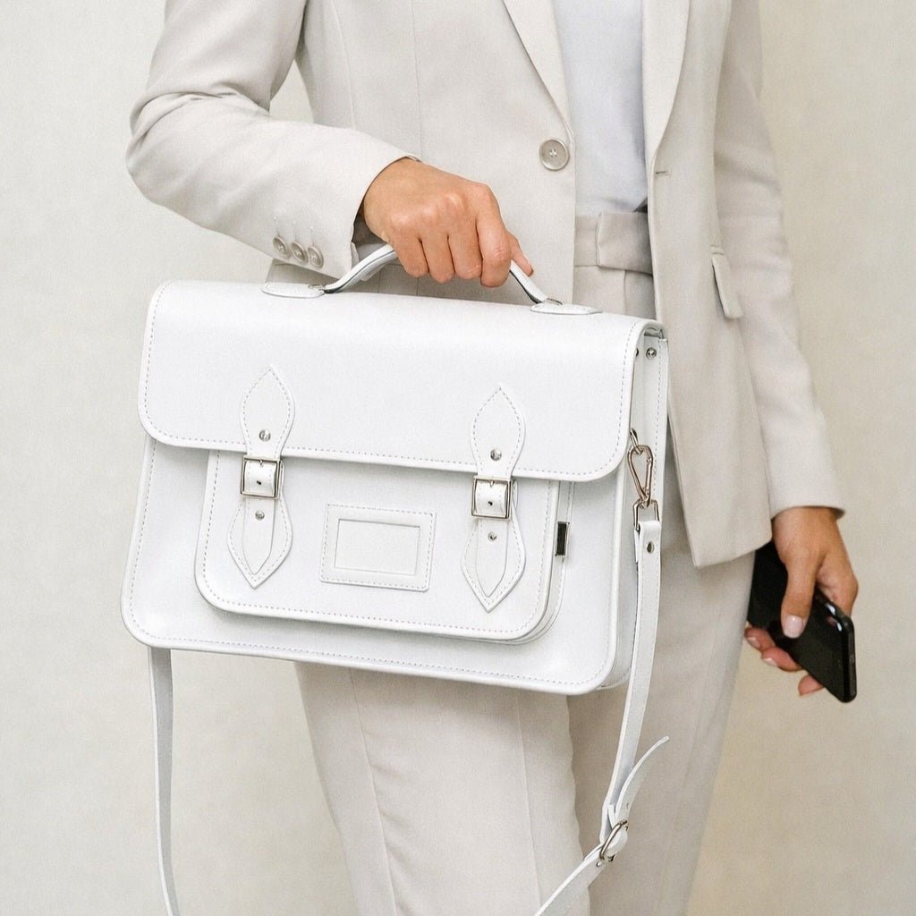 Handmade Leather Satchel - White - Bascora