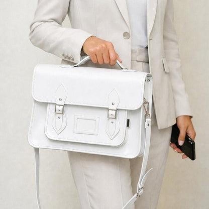 Handmade Leather Satchel - White - Bascora