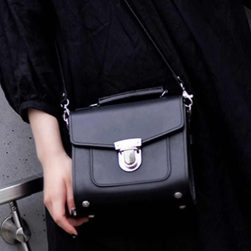 Handmade Leather Sugarcube Handbag – Black - Bascora