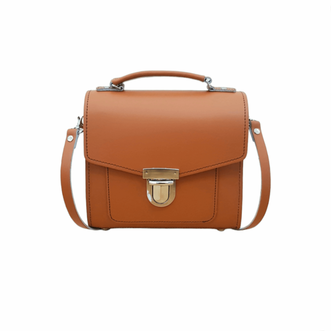 Handmade Leather Sugarcube Handbag - Burnt Orange - Bascora
