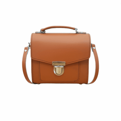 Handmade Leather Sugarcube Handbag - Burnt Orange - Bascora