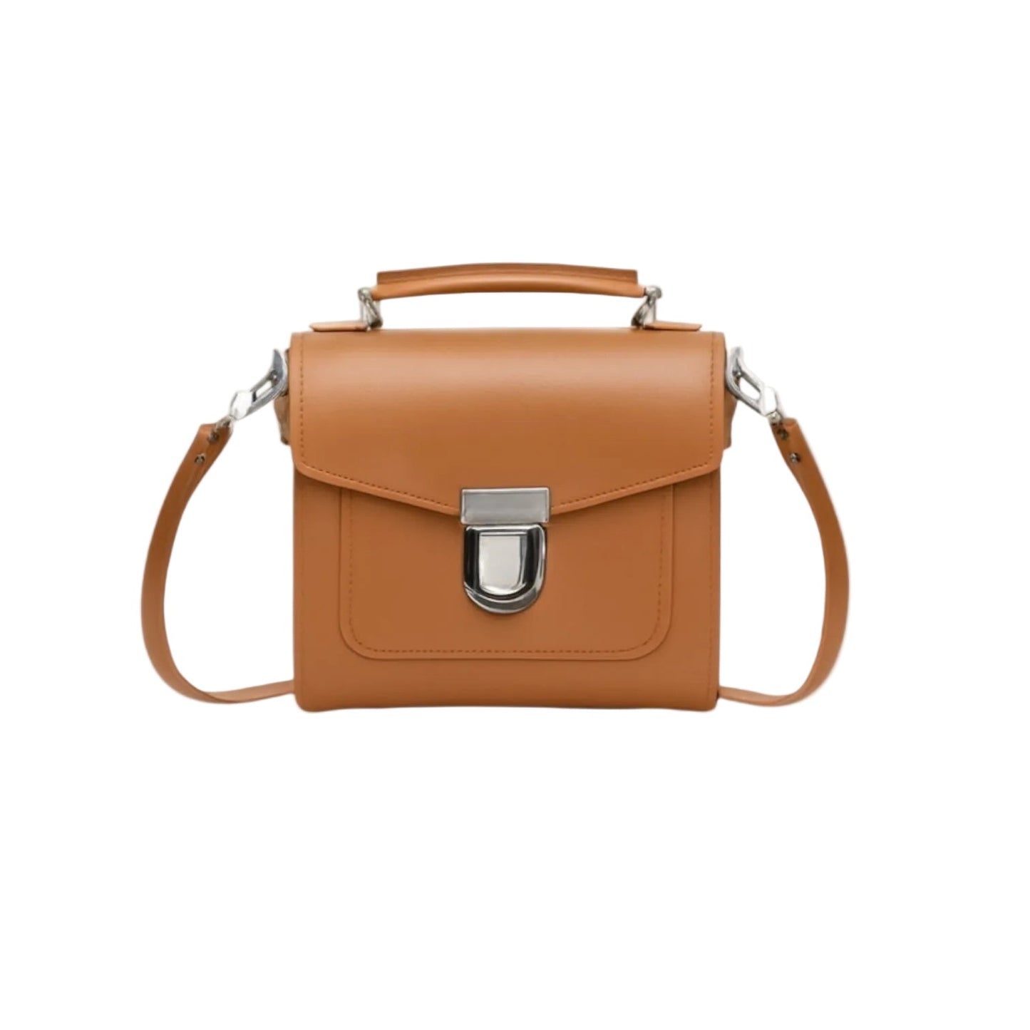 Handmade Leather Sugarcube Handbag - Burnt Orange - Bascora