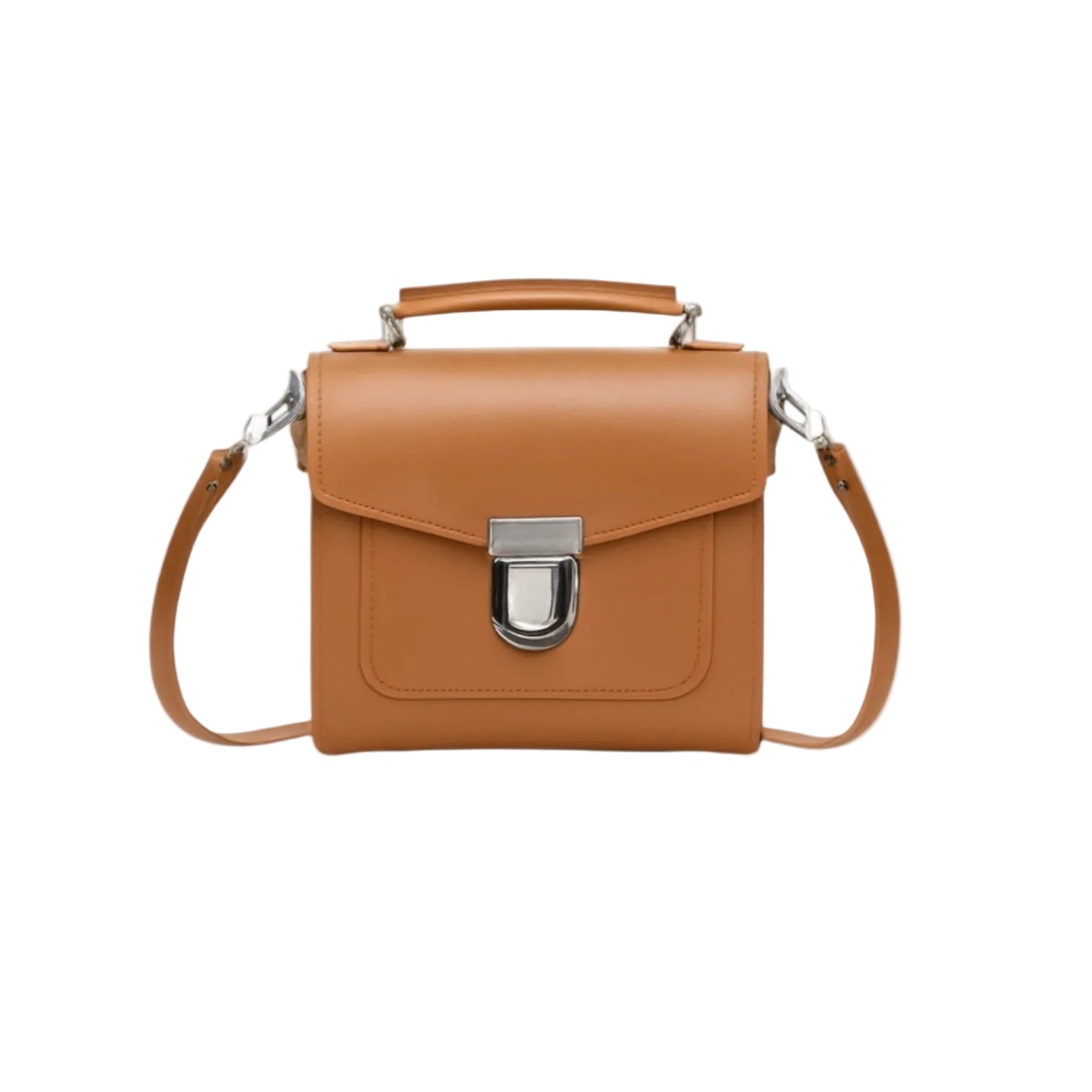 Handmade Leather Sugarcube Handbag - Burnt Orange - Bascora