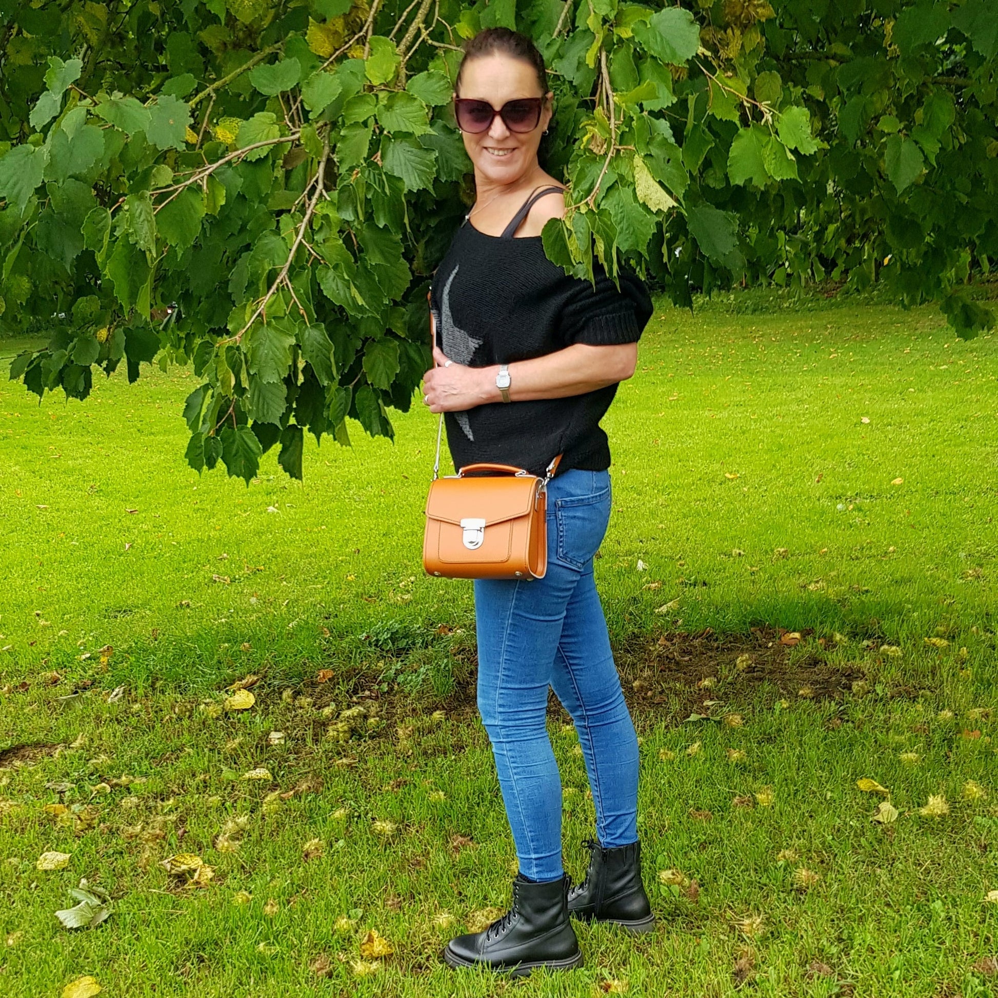 Handmade Leather Sugarcube Handbag - Burnt Orange - Bascora