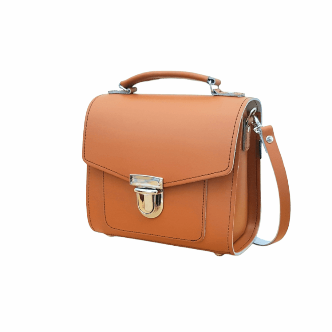 Handmade Leather Sugarcube Handbag - Burnt Orange - Bascora