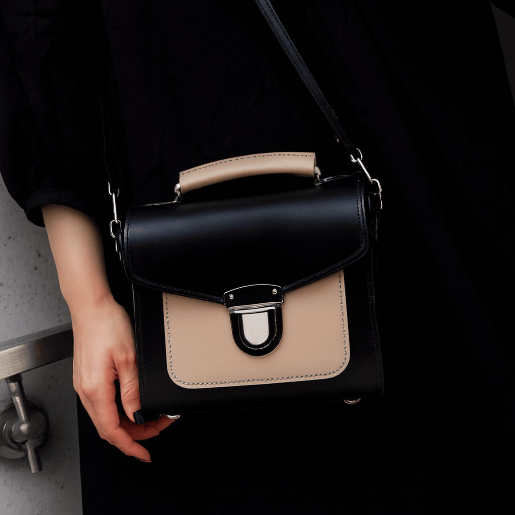 Handmade Leather Sugarcube Handbag – Café Noir - Bascora