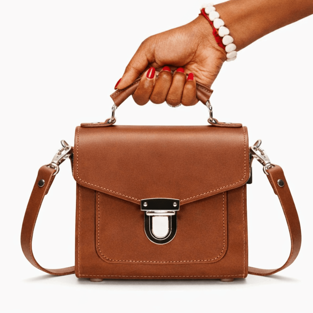 Handmade Leather Sugarcube Handbag – Chestnut - Bascora