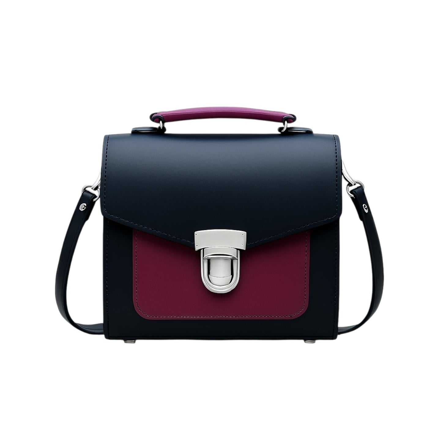 Handmade Leather Two Tone Sugarcube Handbag – Black & Magenta - Bascora