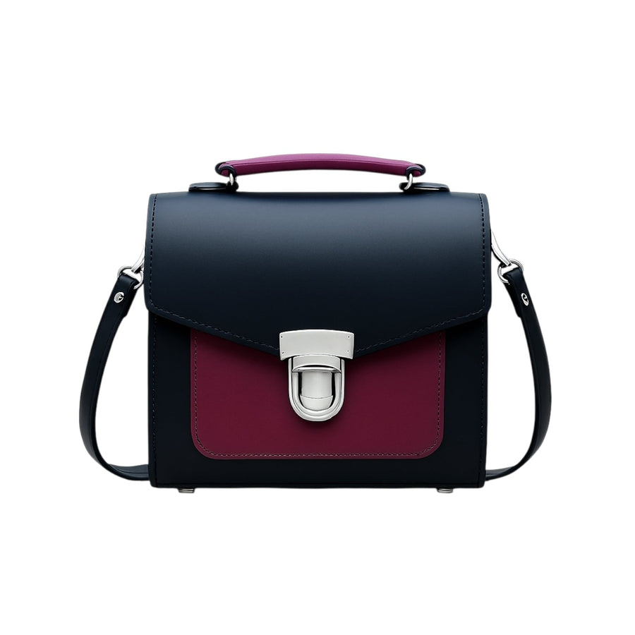 Handmade Leather Two Tone Sugarcube Handbag – Black & Magenta - Bascora