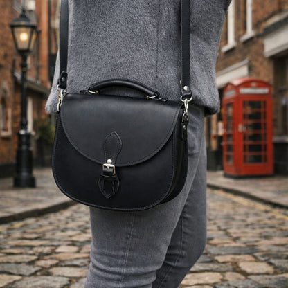 Handmade Tannery Leather Saddle Bag - Black - Bascora