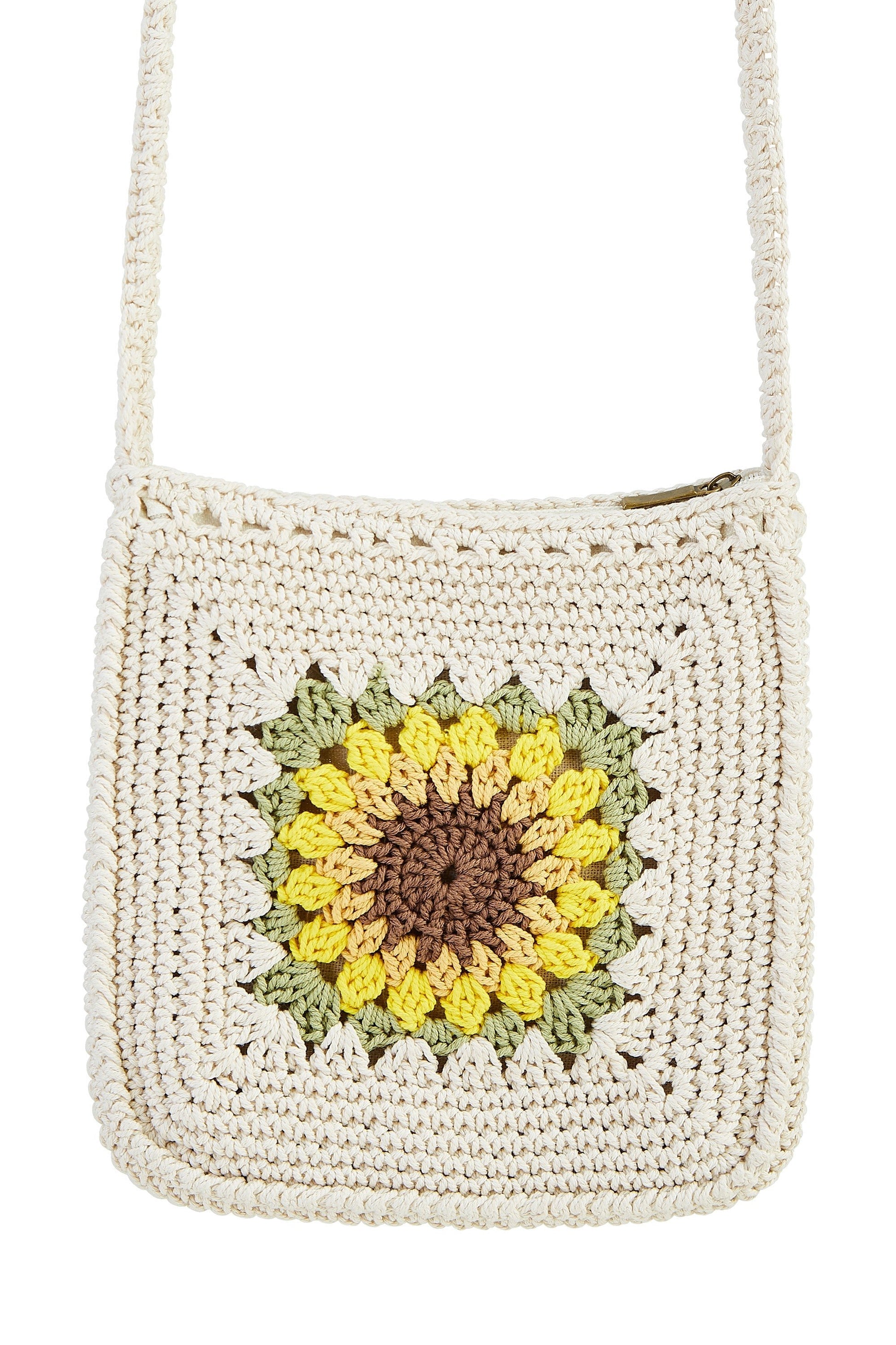 Handmade White Sunflower Crochet Bag - Bascora