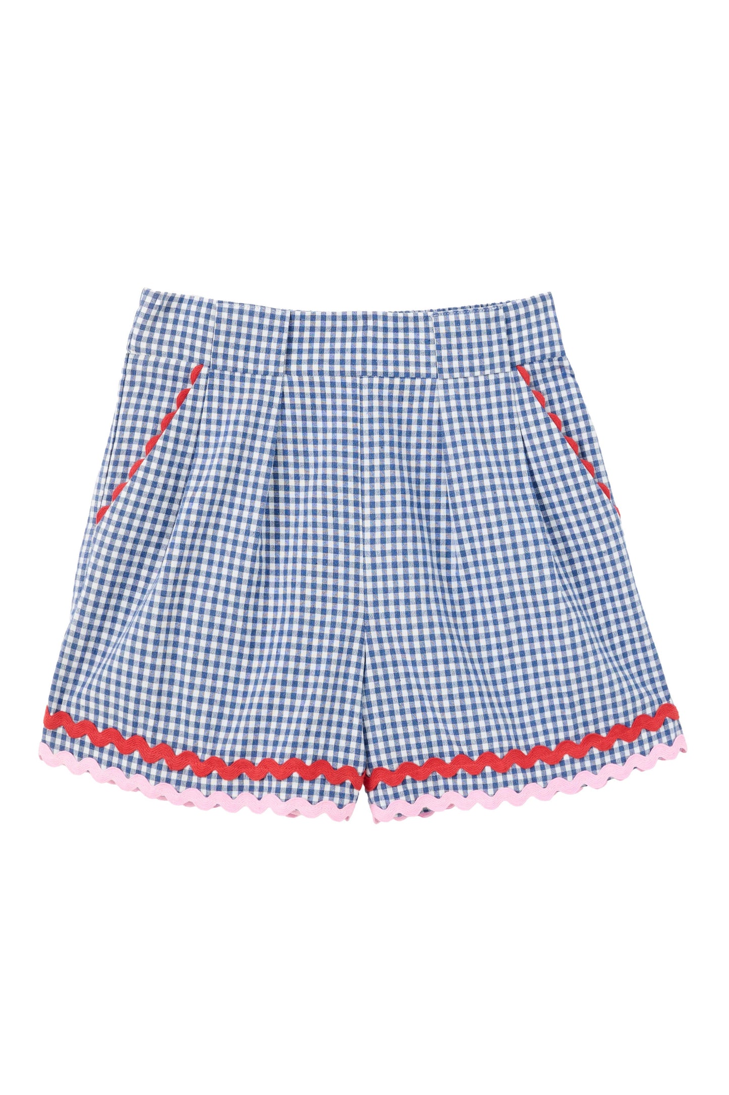 Hilton Gingham Ric Rac Trim Shorts - Blue - Bascora