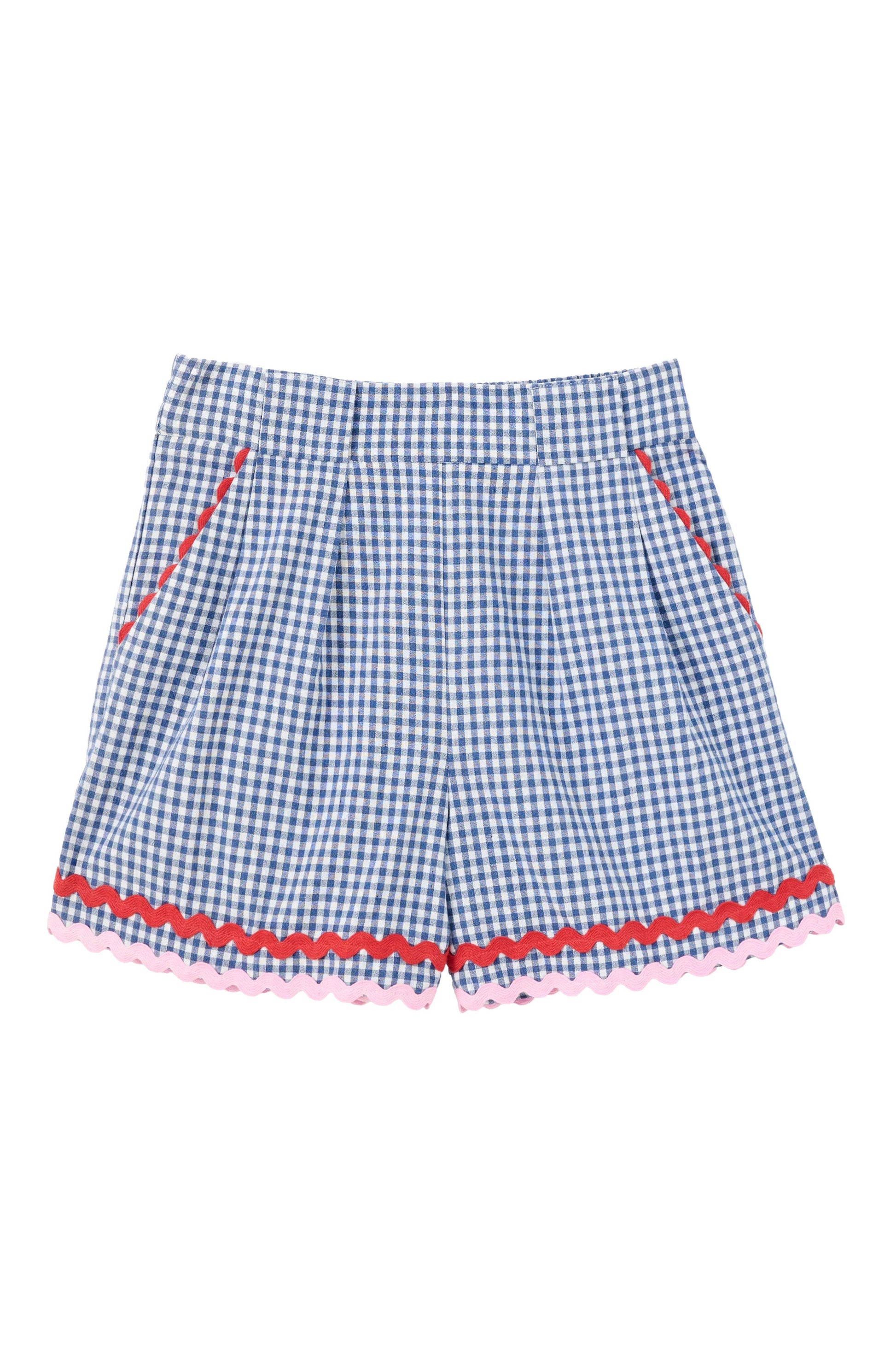 Hilton Gingham Ric Rac Trim Shorts - Blue - Bascora