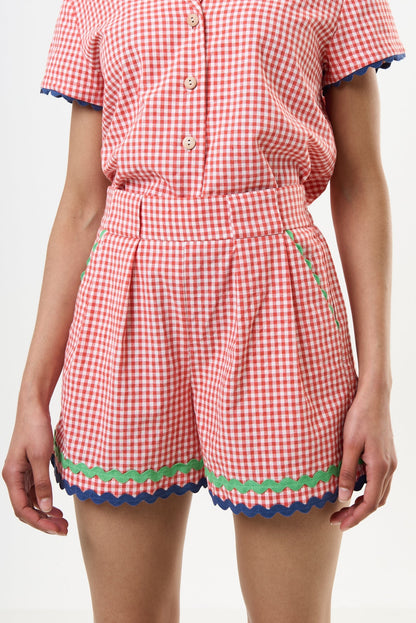 Hilton Gingham Ric Rac Trim Shorts - Red - Bascora