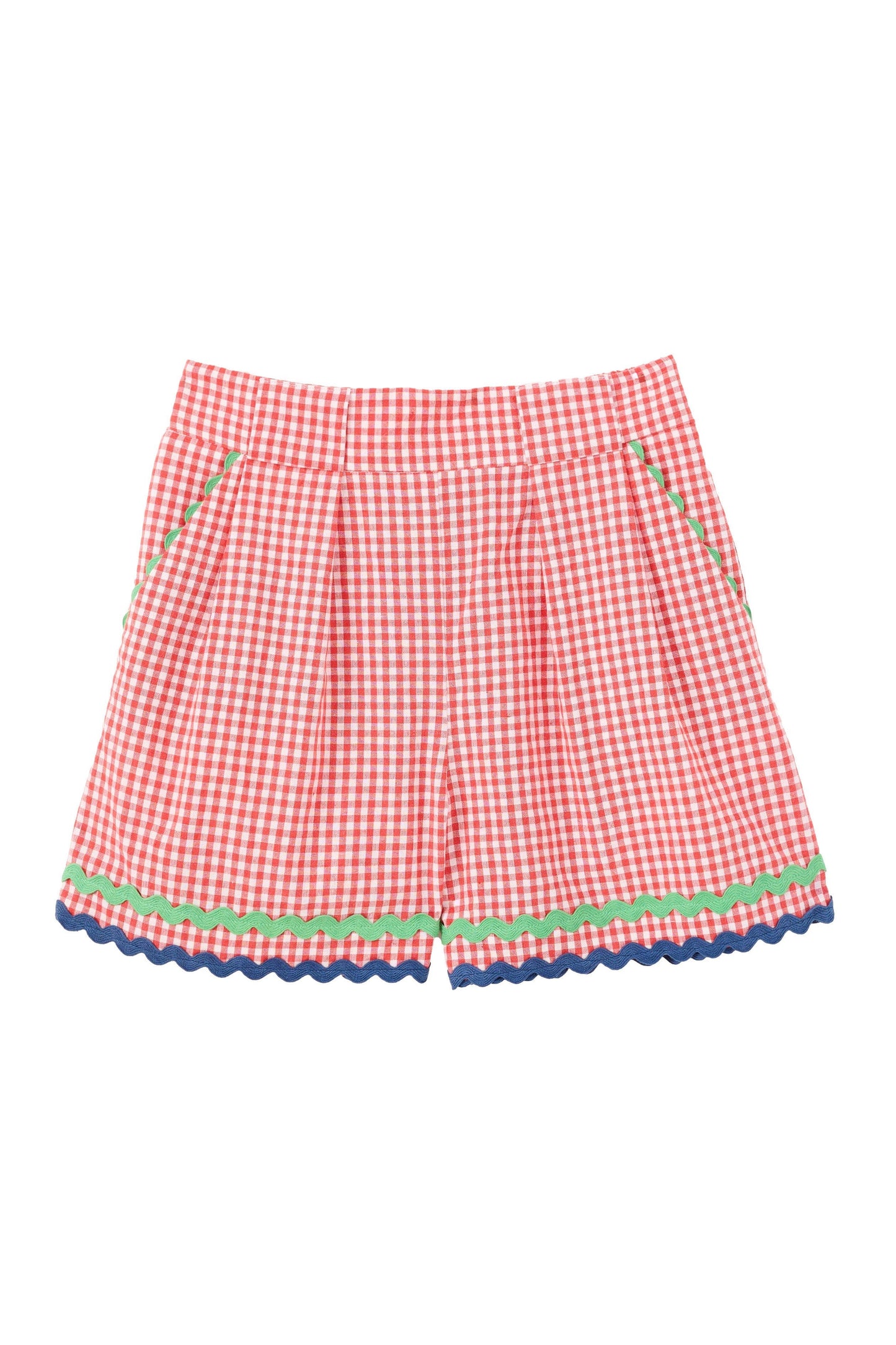 Hilton Gingham Ric Rac Trim Shorts - Red - Bascora