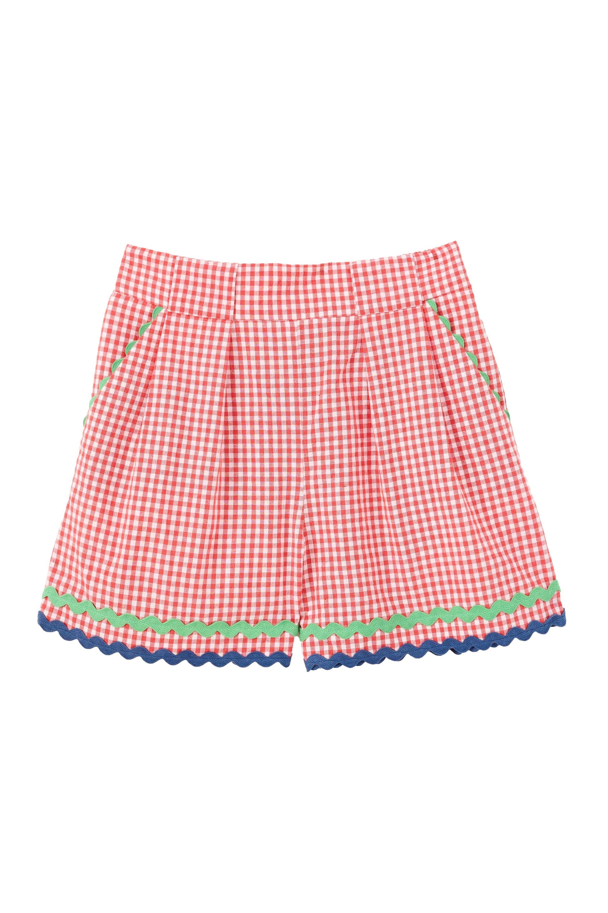 Hilton Gingham Ric Rac Trim Shorts - Red - Bascora