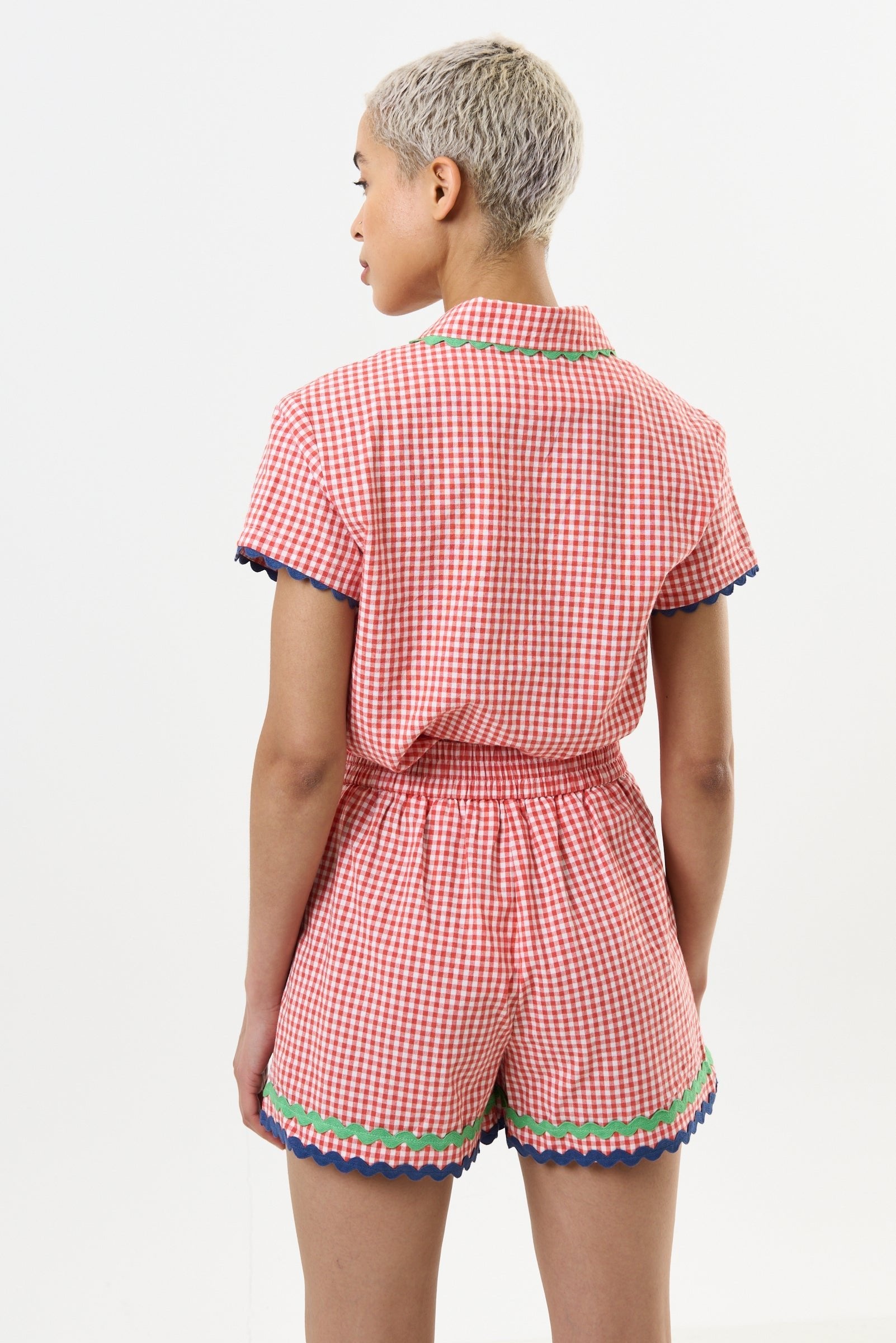 Hilton Gingham Ric Rac Trim Shorts - Red - Bascora