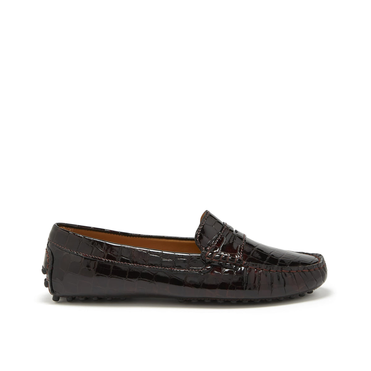 Hugs & Co. Women's Brown Croc-Print Patent Penny Loafers