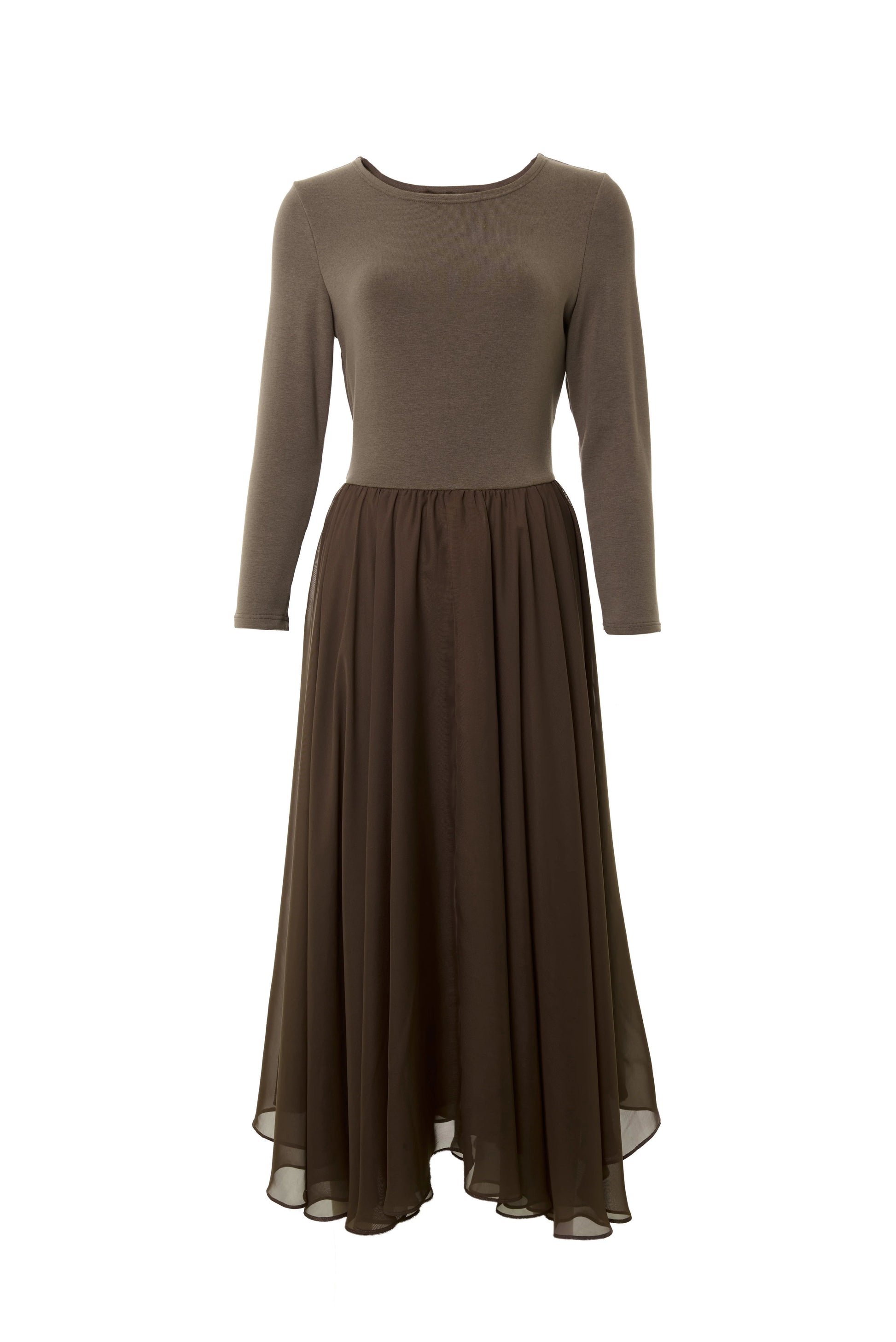 Huxley Jersey & Georgette Midi Dress – Mole - Bascora
