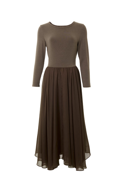 Huxley Jersey & Georgette Midi Dress – Mole - Bascora