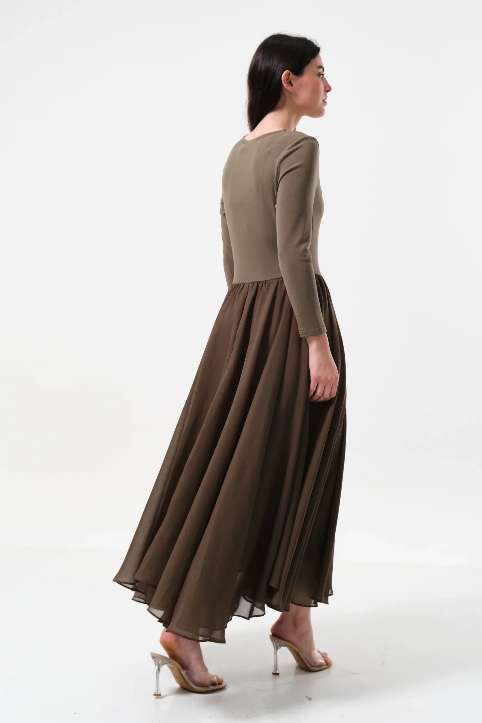 Huxley Jersey & Georgette Midi Dress – Mole - Bascora