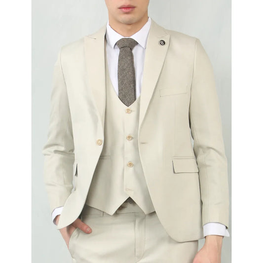 Men's Cream Tailored Fit Wedding 3 Piece Suit