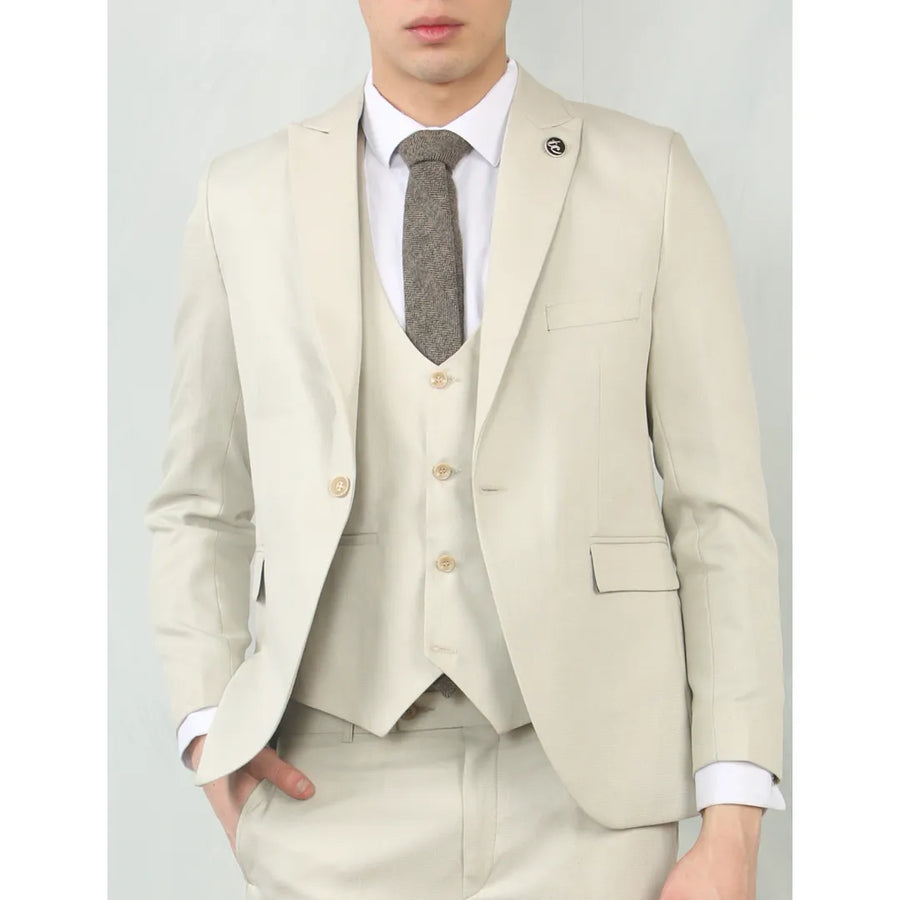Men's Cream Tailored Fit Wedding 3 Piece Suit