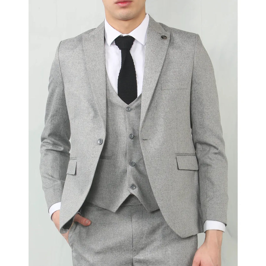 Men's Grey 3 Piece Tailored Fit Wedding Suit