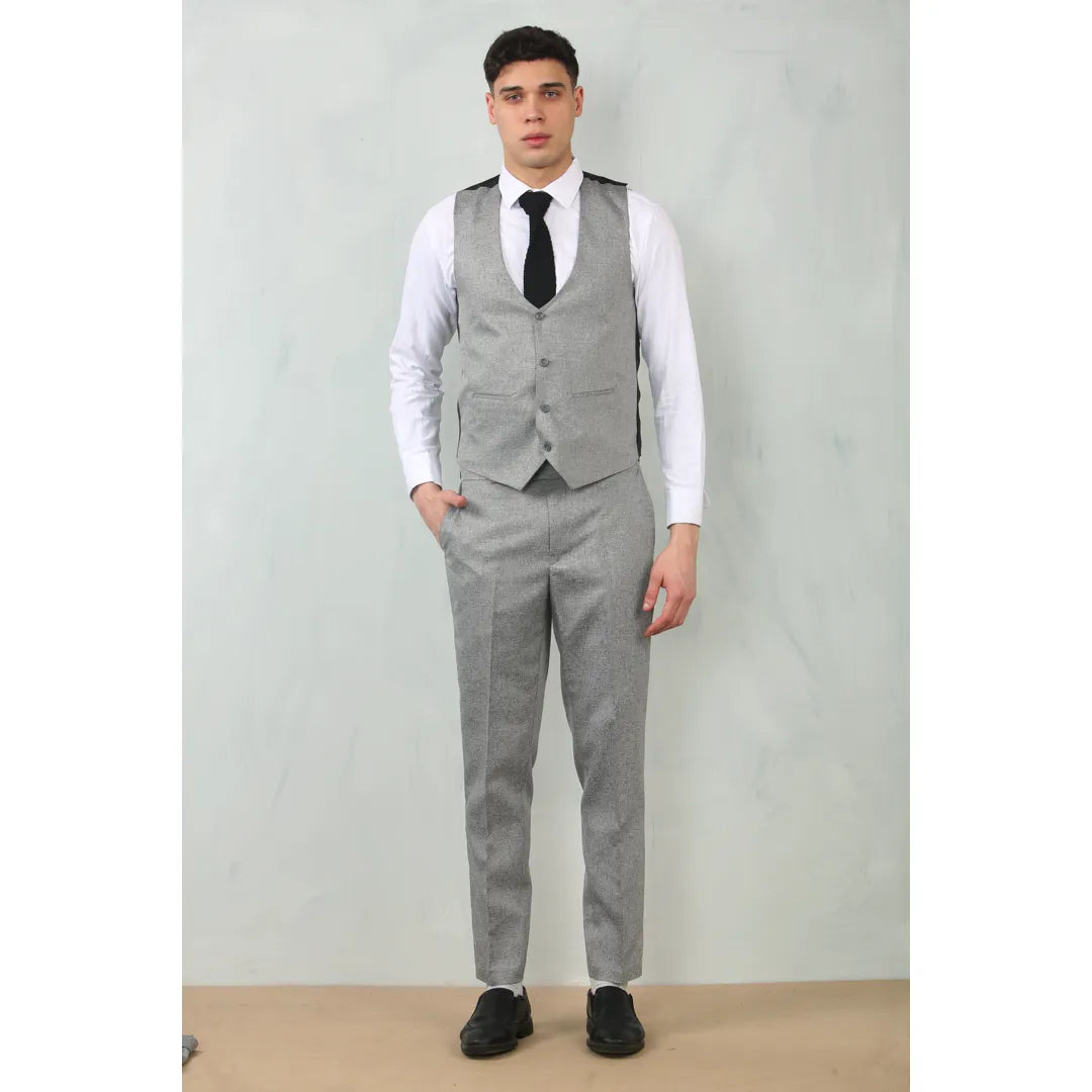 Men's Grey 3 Piece Tailored Fit Wedding Suit
