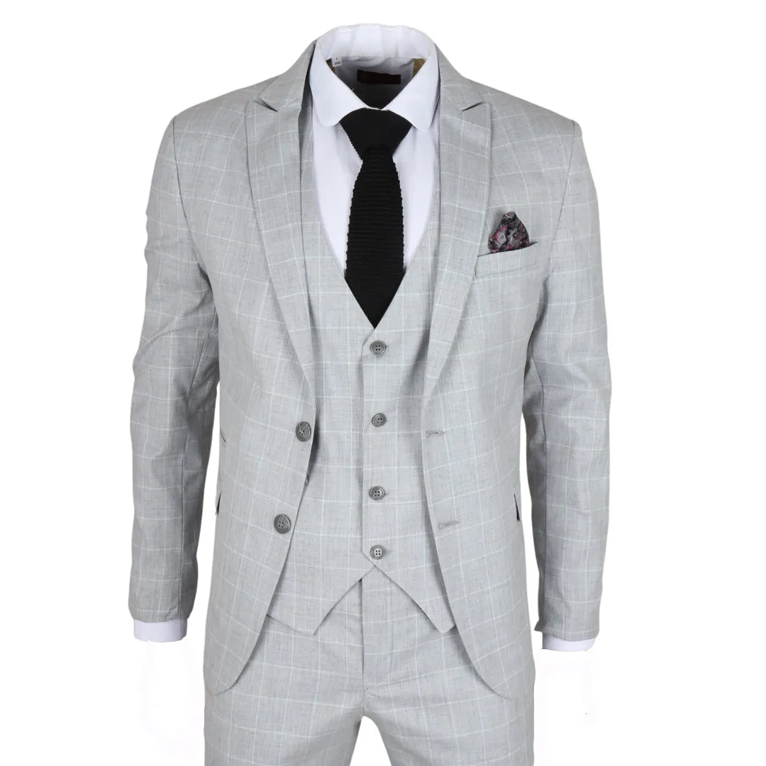 Men's Grey Checked Tailored Fit 3 Piece Suit