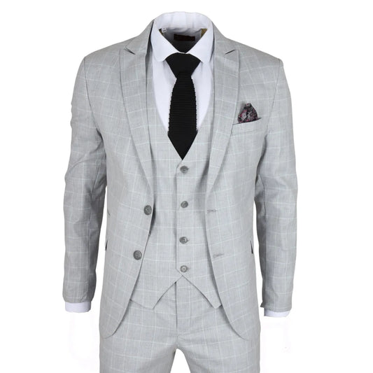 Men's Grey Checked Tailored Fit 3 Piece Suit