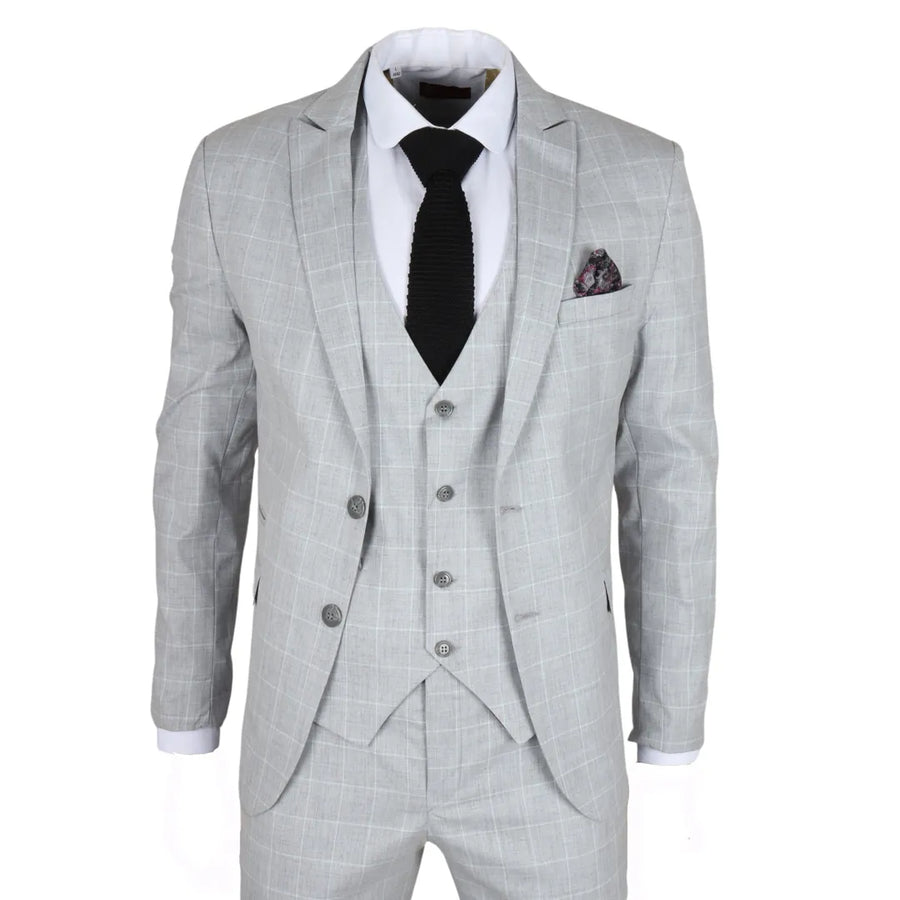 Men's Grey Checked Tailored Fit 3 Piece Suit