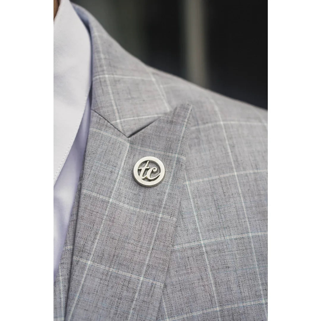 Men's Grey Checked Tailored Fit 3 Piece Suit