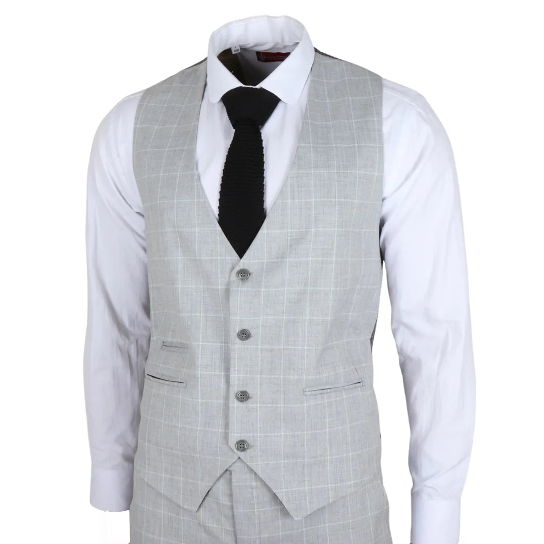 Men's Grey Checked Tailored Fit 3 Piece Suit