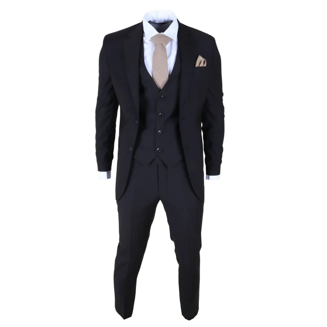 Men's Black 3 Piece Stitch Lapel Formal Suit