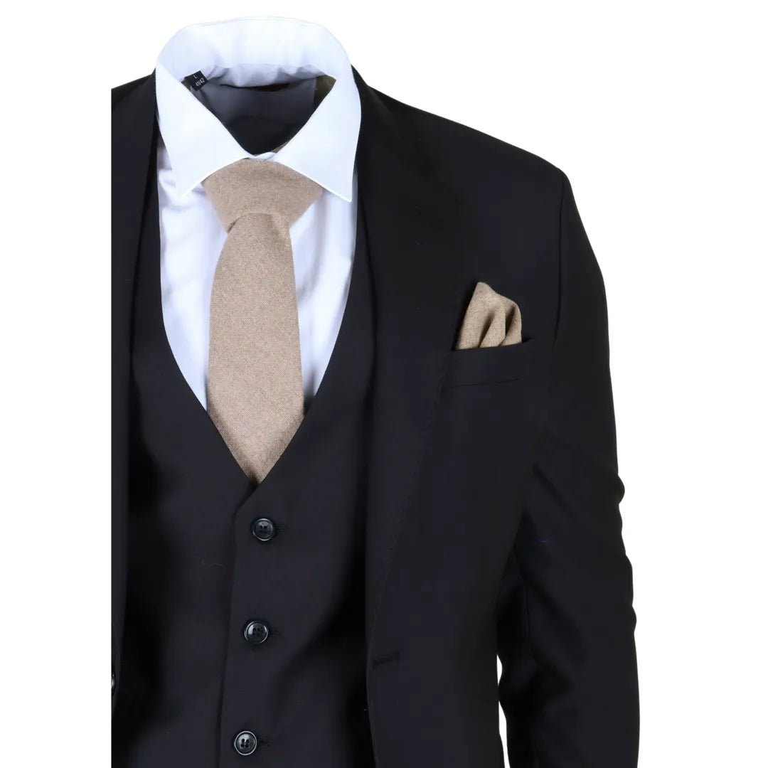 Men's Black 3 Piece Stitch Lapel Formal Suit