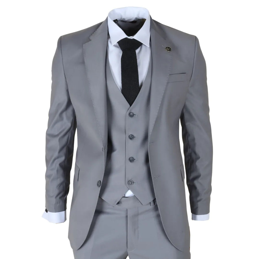 Men's Grey 3 Piece Stitch Lapel Formal Suit