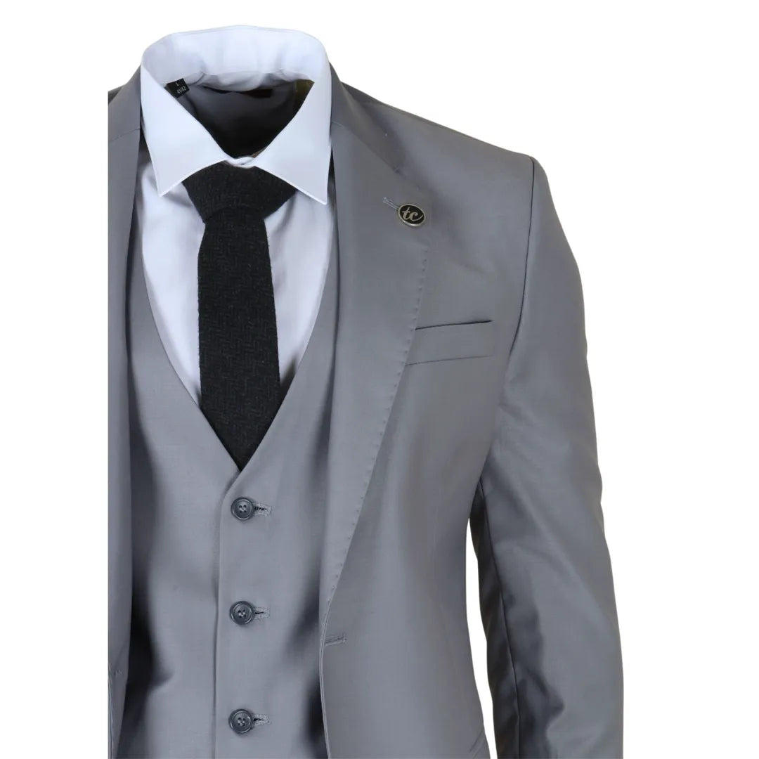 Men's Grey 3 Piece Stitch Lapel Formal Suit